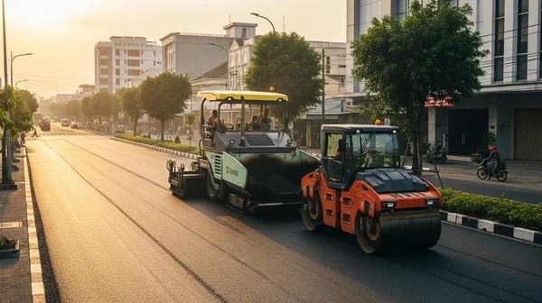 Pengaspalan jalan menggunakan aspal hotmix dari pabrik aspal  Semarang